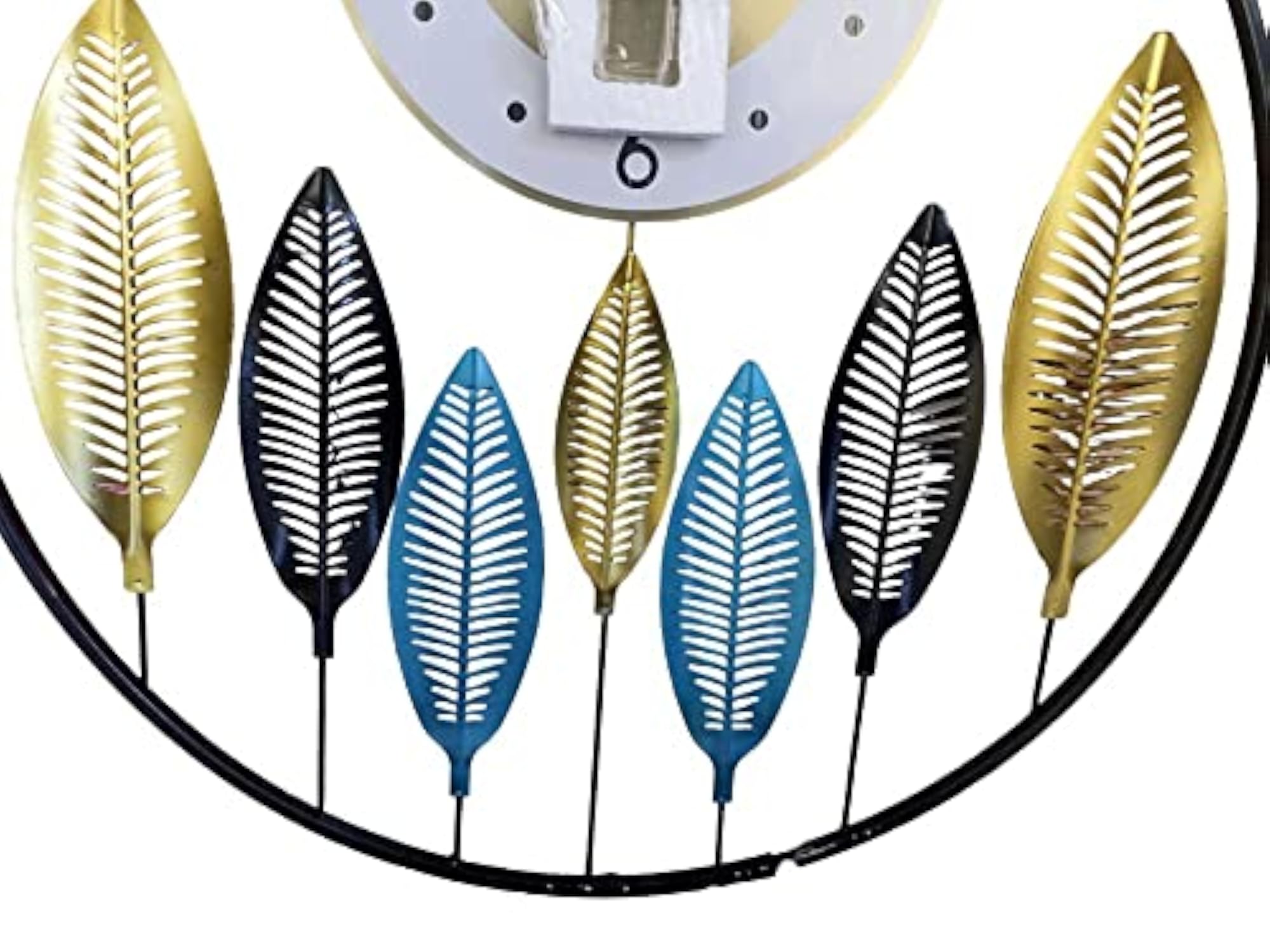 Leaf and Full Circle Metal Wall Clock, Multi-Colour