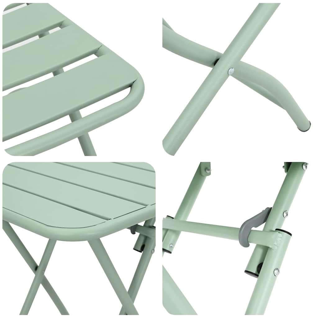 Set bistrot pieghevole in acciaio verde 3 pezzi con tavolo rettangolare e due sedie pieghevoli, design moderno per giardino, terrazza o balcone, compatto e facile da pulire.