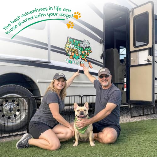 Image of FXW Instant Dog Playpen with RV State Travel Map for Camping Outdoor Yard | Quick-Setup Play Yard, 16 Panels + 50 USA State Decals, 24inch for Puppies & Small Dogs | Patented