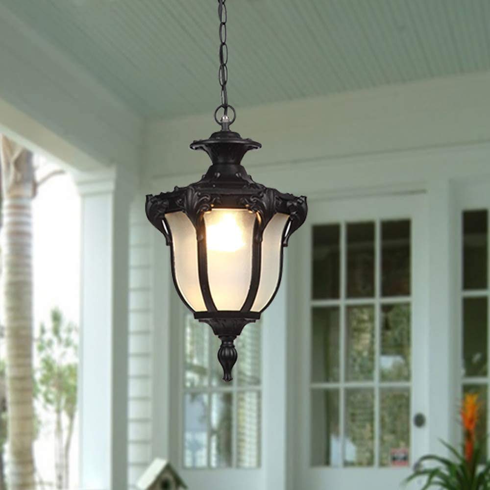 Lámpara colgante para exteriores Retro Black Industry Lámpara colgante a prueba de agua IP54 Lámpara colgante para exteriores Lámpara colgante ajustable en altura de vidrio de aluminio Jardín Balcón