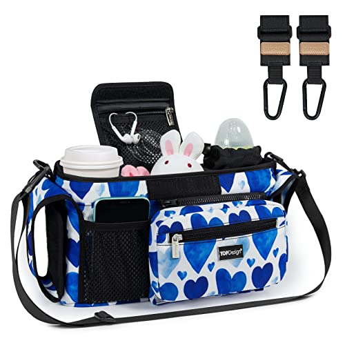 Image of TOPDesign Universal Baby Stroller Organizer, Stroller Caddy with Heightened Insulated Cup Holders & Non-Slip Secure Hooks Accessories, Fits Most Strollers, Machine Washable (Love)