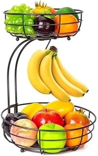Fruktkorgar Fruktkorg 2-våningsskål med bananhängare, metallkorg-grönsakshållare