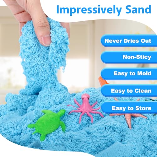 Vodolo Ocean Sensory Bin with 4lbs Play Sand,Portable Sand Box with Lid,Indoor Outside Water Activities Beach Table Sensory Toys,Summer Sandbox Kids Outdoor Toy Play Equipment - Thumbnail 3