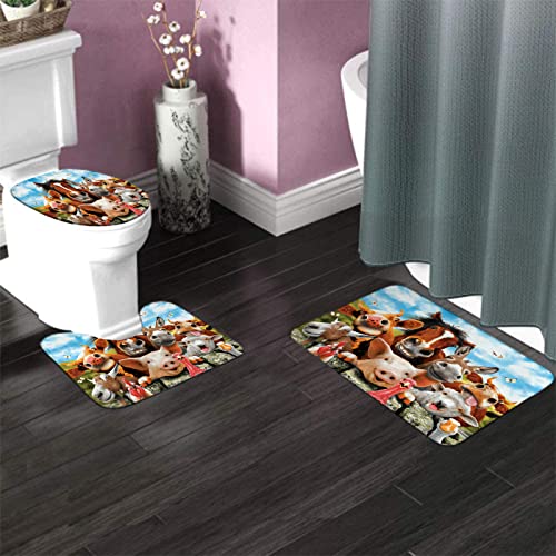 Badezimmerteppich-Set, 3-teilig, Bauernhoftiere, waschbare Badeteppiche, rutschfest, mit Rückenpolster, Konturteppich und Toilettendeckelbezug – Bild 4