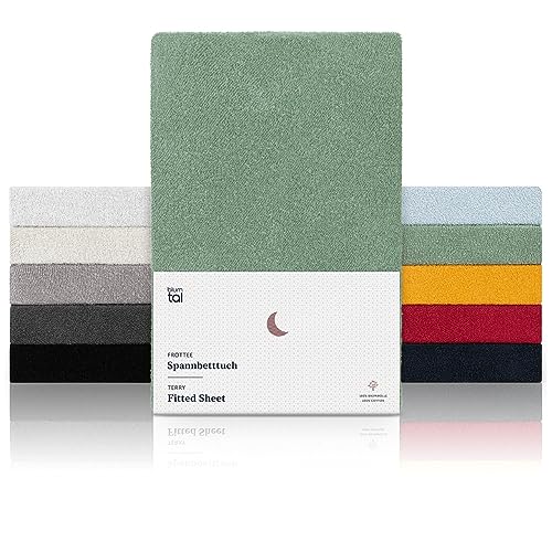 Blumtal® Frottee Spannbettlaken 140x200 cm - Oeko-TEX zertifiziertes Spannbetttuch - Frottee-Spannbettlaken bis 25 cm Matratzenhöhe - Wärmend in Summer Green - Grün