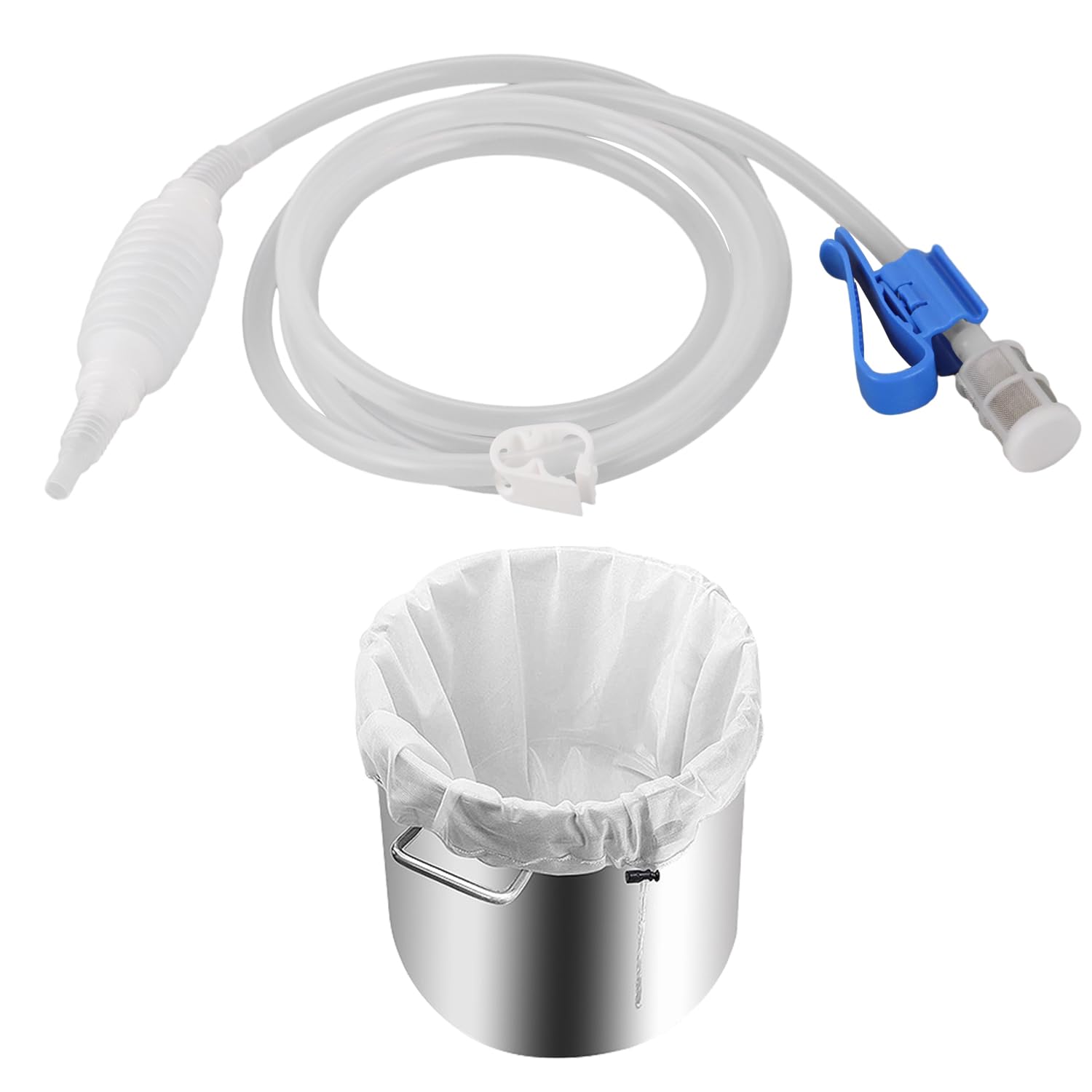 Brew rurka syfonowa silikonowa o długości 2,5 m + worek filtrujący poliester Brew Bag 40 x 50 cm wąż do wina wąż do napełniania wina, zestaw filtra, syfon, wąż, filtr do produkcji wina, piwa