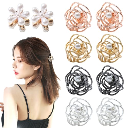 Jinbuyao 10 pinzas pequeñas de metal para el cabello con forma de flor, accesorios para el cabello para mujeres y niñas, mini pinzas decorativas para el cabello