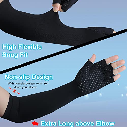 Copper Long Arthritis Gloves,Long Wrist Compression Arm Sleeve Carpal Tunnel Gloves, Fingerless Hand Compression Gloves For Men Women Computer Typing, Rsi, Support Hands Wrist &Arms - 1 Pair (X-Large) #TOP3