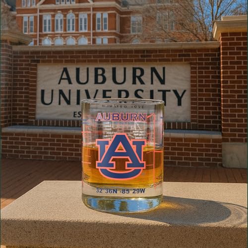 Image of Greenline Goods - University of Auburn Tigers College Whiskey Glasses (Set of 2), 10 oz - Full-Color Logo + Campus Map