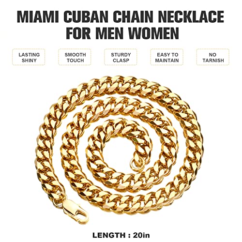 Ailpiwe Miami Cuban Link Chain Necklace, Diamond-Cut Gold Chain For Men Women, 18K Gold Plated Cuban Link Chain Necklace | 316L Stainless Steel, 7/9Mm, 18/20 Inch #TOP4