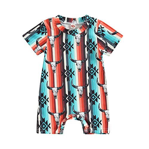 Image of KOSUSANILL Western Baby Boy Girl Clothes Short Sleeve Cow/Cactus Romper Jumpsuit One Piece Bodysuit Summer Outfit