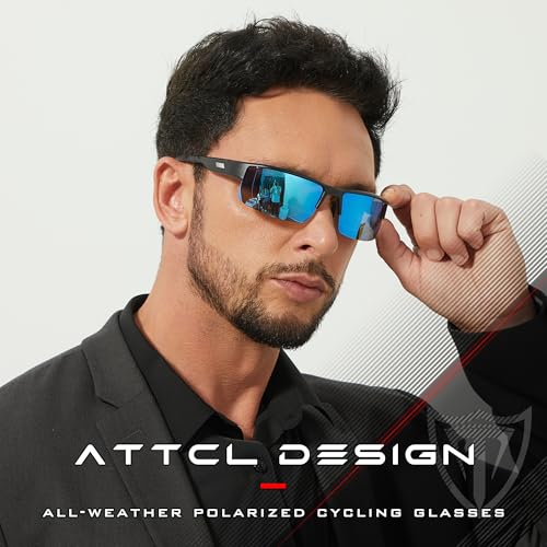 ATTCL Bundle Men's Fashion Driving Polarized Sunglasses for Men Fishing, cycling, and golf - Al-Mg metal Ultralight Frame:(8080-Black-Blue)+(8177-black-gray)4