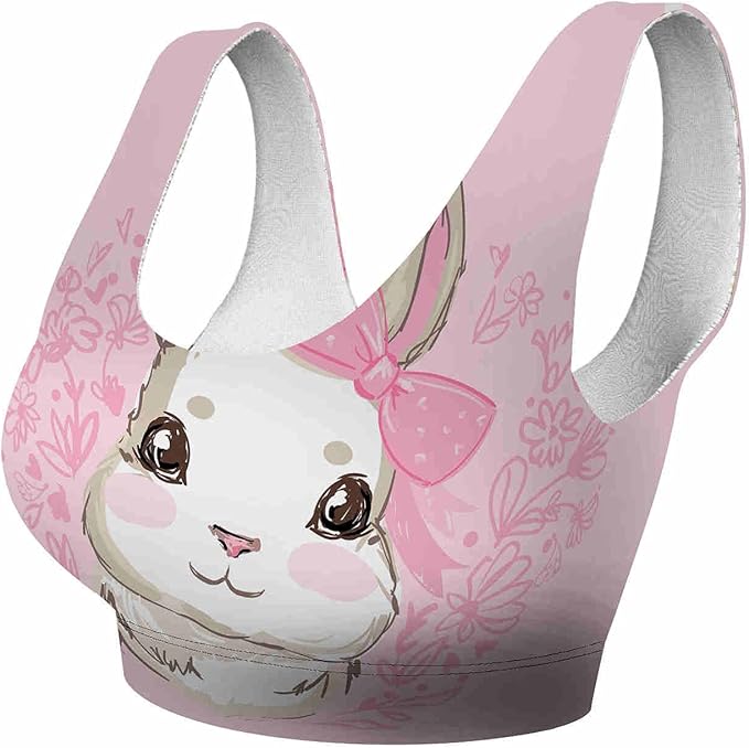IBILIU Sports Bra,Cute Bunny Rabbit with Bow Adjustable Sports Bra