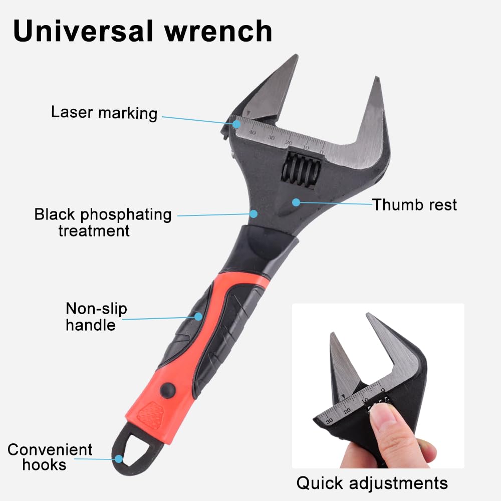 Zestaw 2 kluczy nastawnych (6 cali + 10 cali) Zestaw kluczy nastawnych o ergonomicznej konstrukcji, szerokoszczękowy, ze stali wysokowęglowej, do mechaniki samochodowej, prac hydraulicznych i remon
