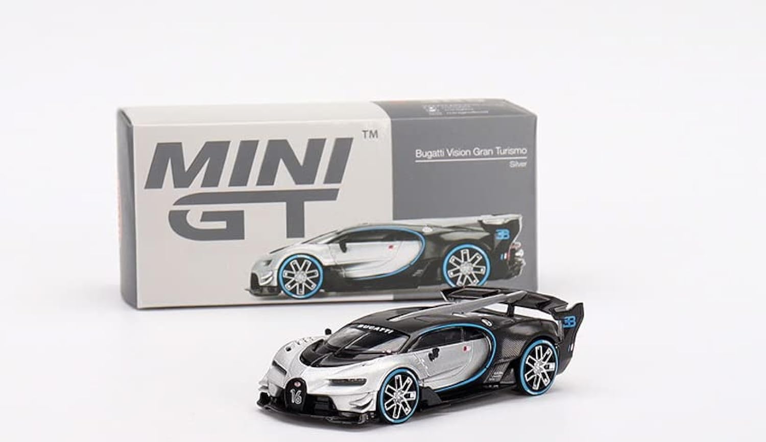 True Scale Miniatures Bugatti Vision Gran Turismo Silver & Carbon 1/64 Diecast Model Car MGT00369