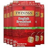Twinings of London Decaffeinated English Breakfast Black Tea Bags, 25 Count (Pack of 6)
