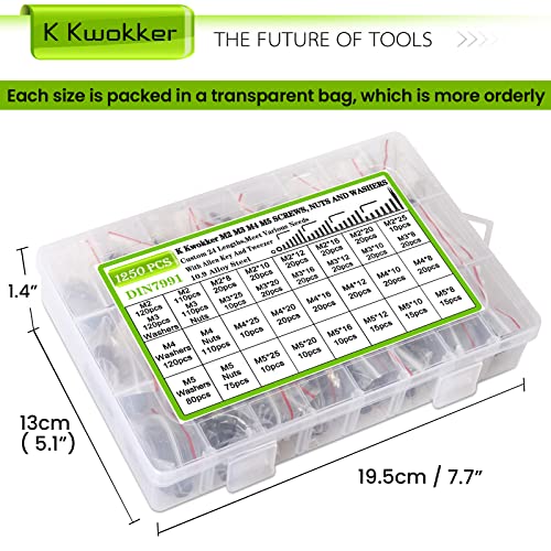 K Kwokker TLEEP2324+FBADE-28 Screws Assortment Hex Socket Flat Head 24 Size M2 M3 M4 M5 Black Screws, Nuts And Bolts, 10.9 Alloy Steel 8Mm To 25Mm Metric Bolt Assortment Machine Screws thumb #7