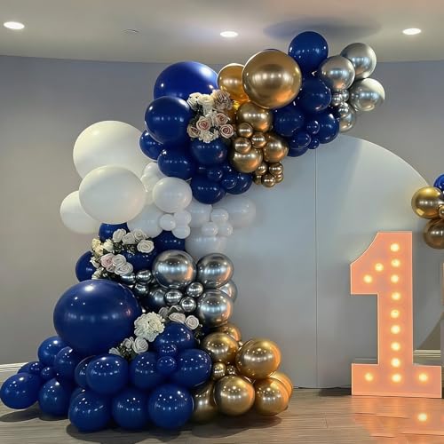 Image of Blue and Gold Balloons Garland Arch Kit, Navy Blue and Gold Confetti Balloons for Class 2026 Graduation, Birthday, Retirement, Anniversary, Baby Shower Party Decorations