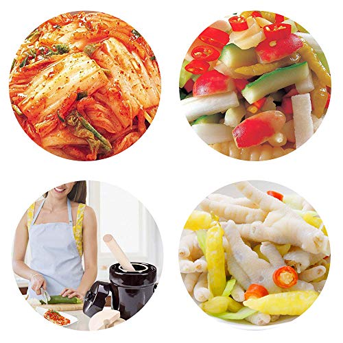 Seeutek Fermentation Crock Jar 5 Liter / 1.3 Gallon - Stoneware Pot For Fermenting, Pickling Kimchi, Pickles, Vegetables, Kombucha - Glazed Fermenter With Stone Weights, Lid & Pickle Tamper #TOP5