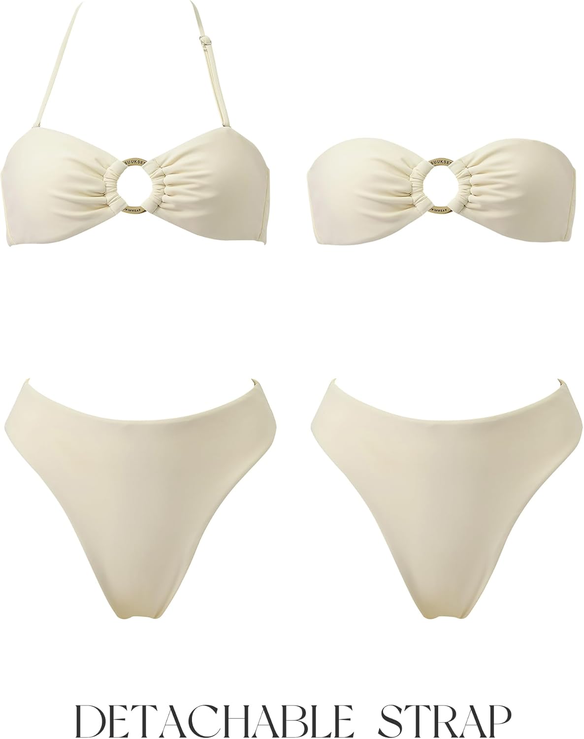SUUKSESS Women Bandeau O Ring Bikini Sets Tie Back High Waisted 2 Piece Swimsuit
