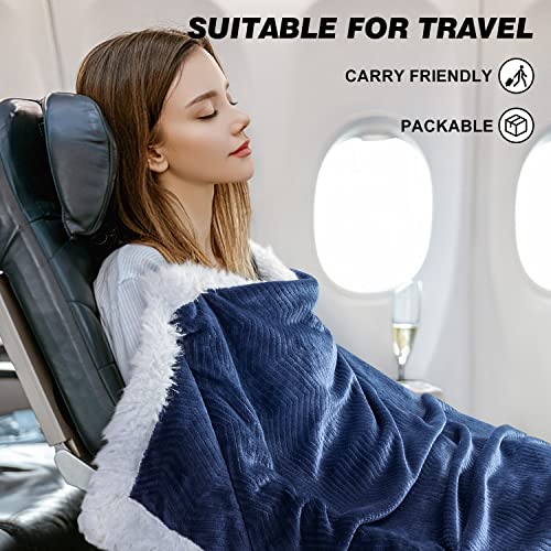 Lbro2M Sherpa Fleece Blanket Super Soft Cozy Winter Warm Plush Blankets, Herringbone Double Reversible Luxurious Travel Blankets For Couch Bed Sofa Chair Gift（60 * 50 Inches,Navy Blue #TOP6
