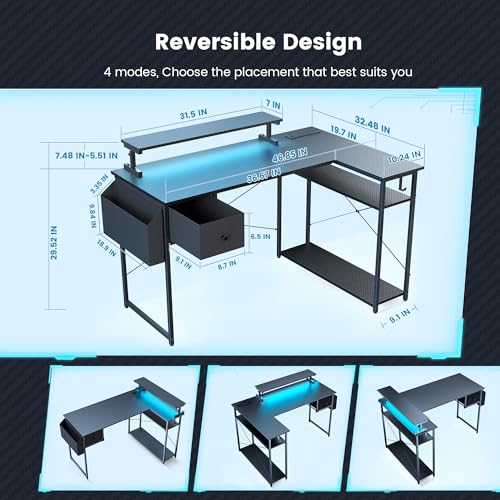 Domicon MK-1 Gaming Desk, 47 Inch L Shaped Gaming Desk thumb #2