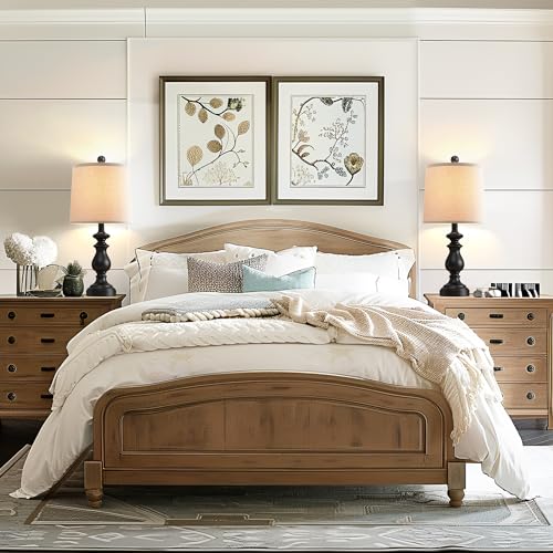 Image of PARTPHONER Traditional Table Lamp Set of 2, Rustic Farmhouse Table Lamps for Living Room Bedroom, 22 inch Bedside Desk Lamps Vintage Nightstand Lamps with Linen Shades, Black