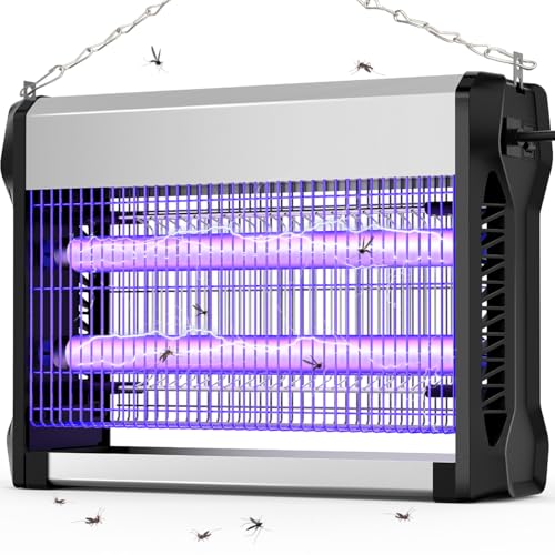Lámpara Antimosquitos Eléctrica 20W, Mata Insectos con Rejilla de 2500V, Cobertura 100㎡, Destructor de Moscas Silencioso, Material Ignífugo V0 para Interior, Hogar, Cocina, Oficina y Dormitorio