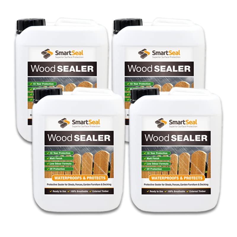 SmartSeal Wood Sealer - 4 x 5L - Clear Protective Wood Sealer for Exterior Use. Rain Repellent Invisible Waterproof Sealant for Wooden Fences, Decking, Sheds & Garden Furniture — image 1