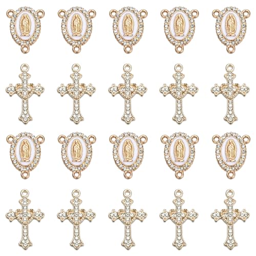 Jiali Q 20 Piece Set Rhinestone Cross Connectors and Pendants for Jewelry Making (Gold)