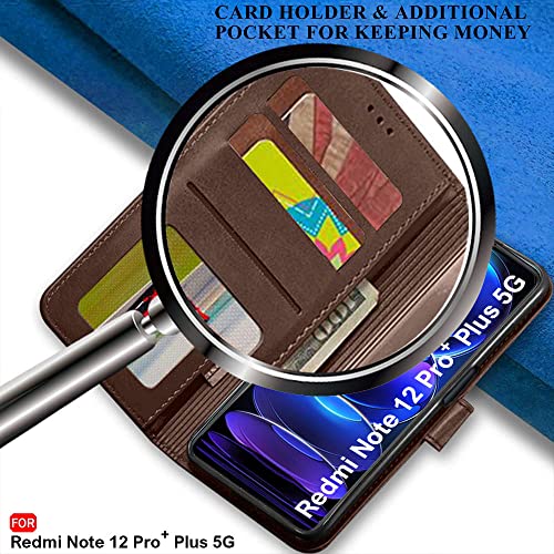 Image of TheGiftKart Flip Back Cover Case for Mi Redmi Note 12 Pro Plus 5G | Dual-Color Leather Finish | Inbuilt Stand & Pockets | Wallet Style Flip Back Case for Redmi Note 12 Pro Plus 5G (Brown & Coffee)