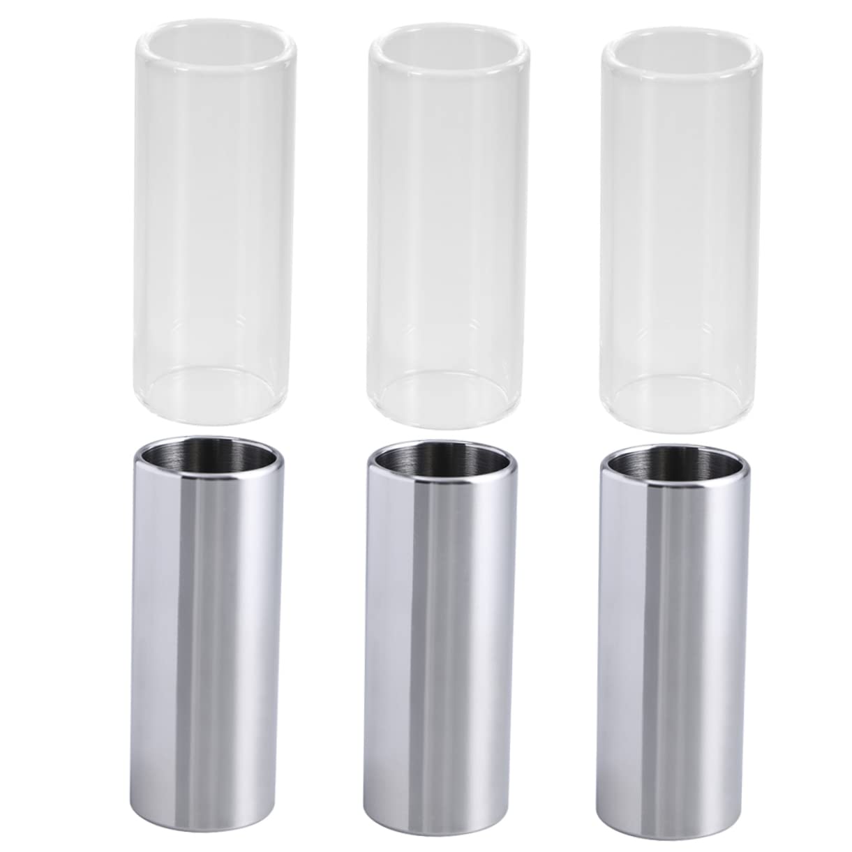GOOHOCHY Bottleneck Slide for Guitar 6 Pack Glass Stainless Steel Medium Size Standard Guitar Slide Lap Guitar Accessory for Beginners and Pros
