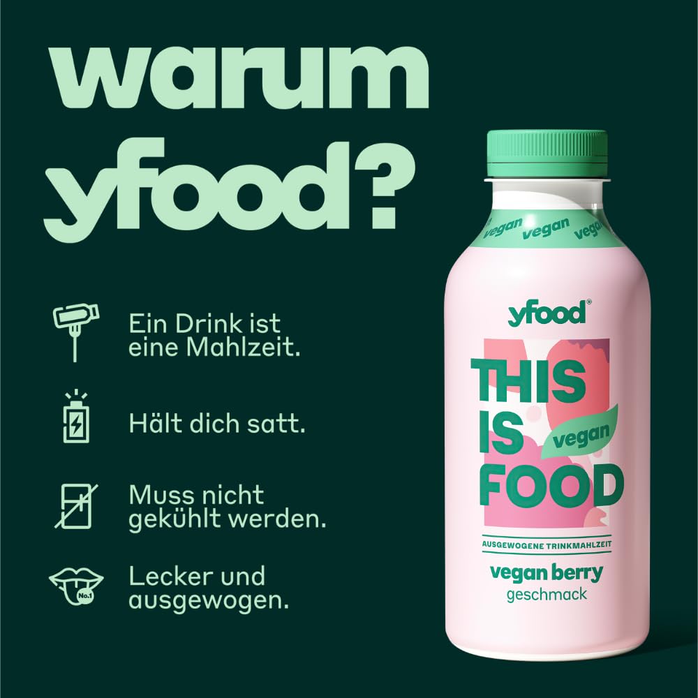 yfood Trinkmahlzeit Vegan Berry, 12 x 500 ml, mit 28 g Protein pro Drink