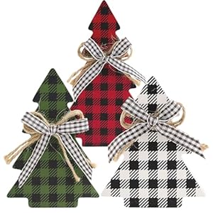 Lillian Vernon Buffalo Plaid Wooden Christmas Tree Table & Shelf Sitter Sign, Seasonal Tabletop Decorations & Rustic Indoor Home Decor, 5.5” Tall, [MDF & Wood, Set of 3 Lillian Vernon Buffalo Plaid Wooden Christmas Tree Table Shelf Sitter Sign Seasonal Tabletop Decorations Rustic Indoor Home Decor 55 Tall MDF Wood Set of 3