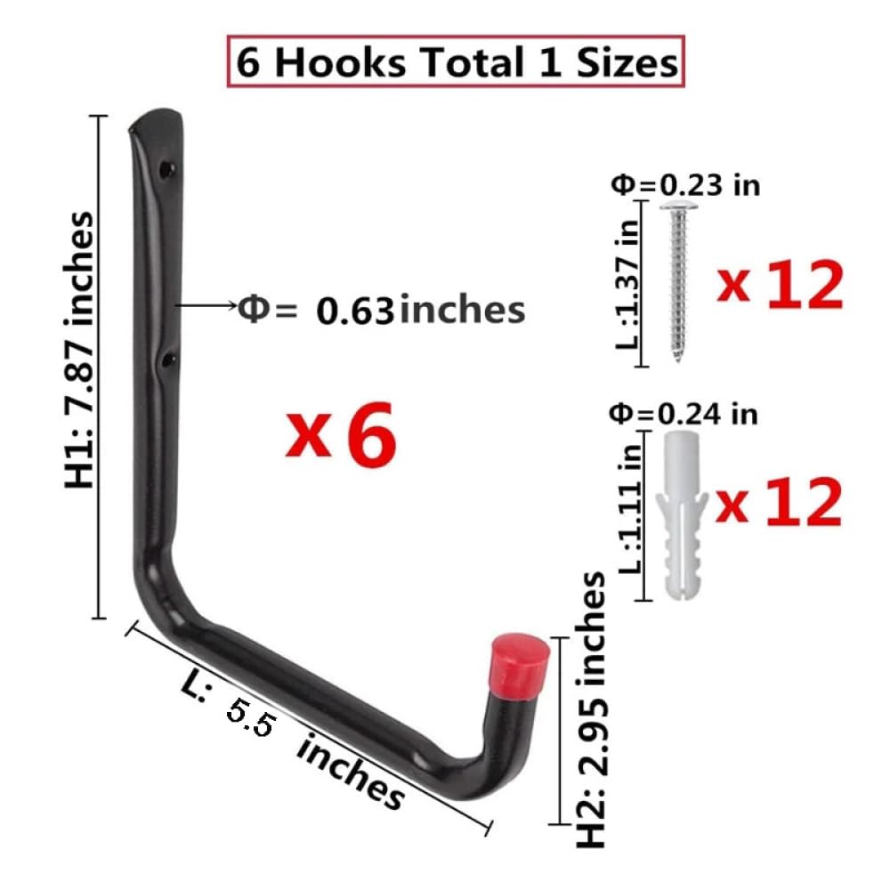 Ganci per appendere grandi carichi pesanti, 6 pezzi, per garage, scala per bici, staffe montate a parete, durevoli, 14 cm
