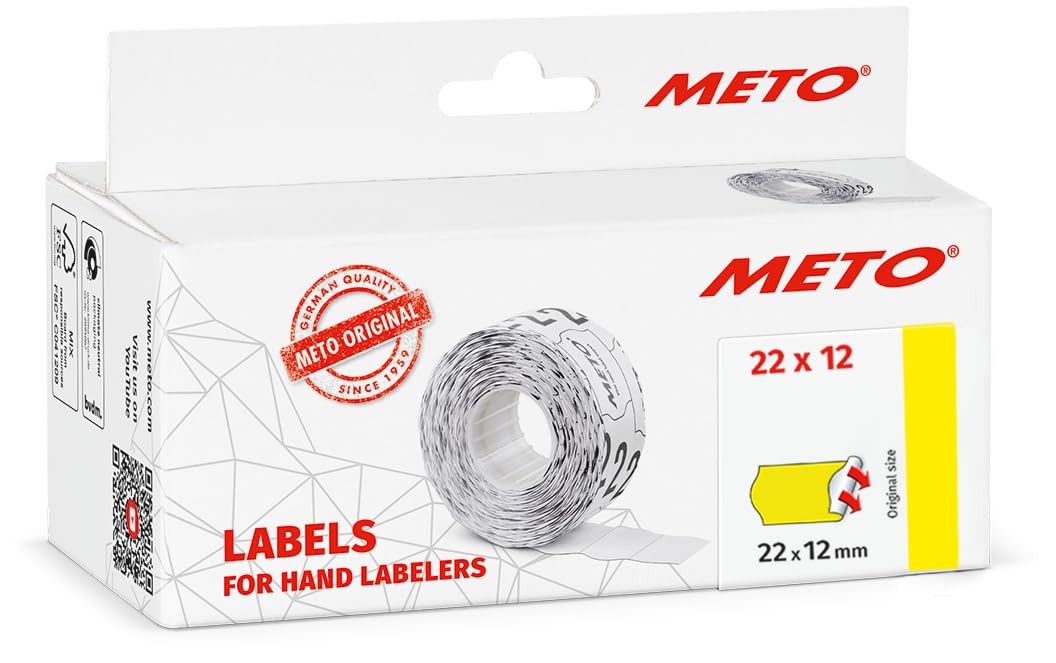 Meto Price Gun Labels (22 x 12 mm, 1 Line, 6,000 Pieces, Fluorescent Yellow, Permanent, Price Labels for Meto, Contact, Sato, Avery, Tovel, Samark, etc.)