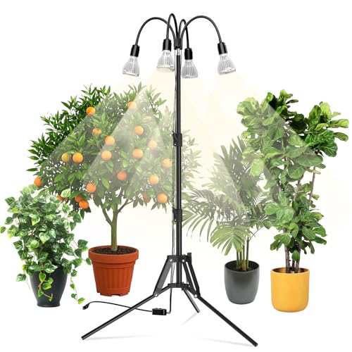 SANSI Upgraded 120W Grow Light with Adjustable Tripod Stand, 5000K 660nm Full Spectrum 900W Equiv. LED Floor Plant Light for Indoor Plants, Grow Lamp with Replaceable Bulbs for High PPFD Growing
