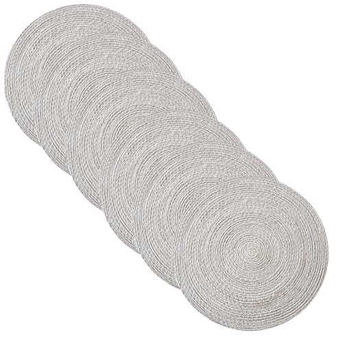 Round Placemats Set of 4-100% Cotton Two-Tone Placemat for Dining Table - Woven Braided Table Setting Place Mat - Washable Table Decor for Kitchen, Farmhouse, Rustic, Everyday Use, Gray