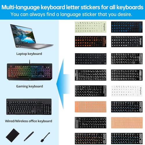 Softamm KEYBOARD-SKINS Korean Keyboard Stickers[5 In 1],Korean-English Keyboard Letter Replacement Sticker White Letter/Black Background thumb #2
