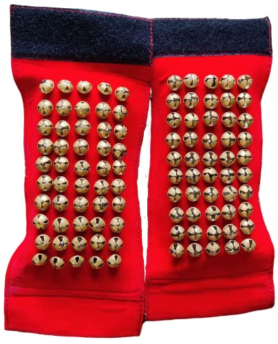 Brass 5 Line Ankle Bells Velvet Velcro Pad for Classical Bharatan...