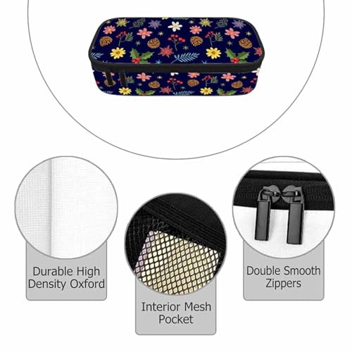 Image of Berries Pencil Bag Pine Branches Flowers Stars Snowflakes Big Capacity Pencil Case Pencil Pouch Pen Bag School Students Boy Girl