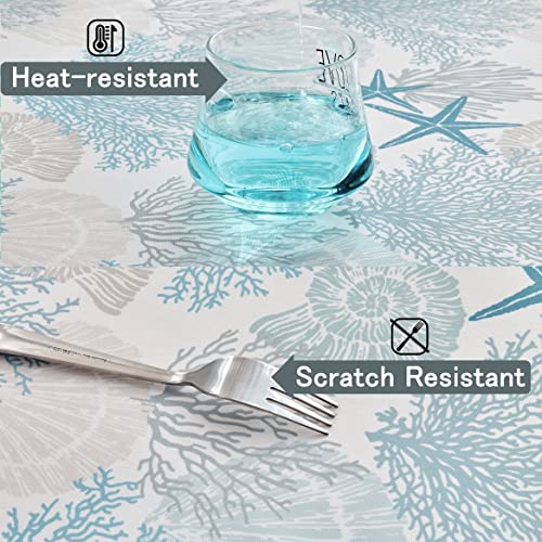 Nautical Coastal Rectangle Tablecloth Starfish Coral Seashell Print Table Cloth Waterproof Resistant Durable Table Cover For Kitchen Dining Room Indoor/Outdoor Party 52 X 70 Inches #TOP4