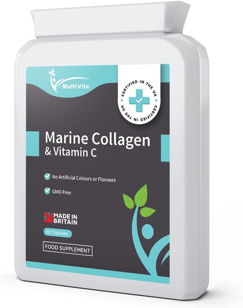 Marine Collagen Capsules 1200mg Daily Serving Hydrolysed Marine Collagen Type 1 with Vitamin