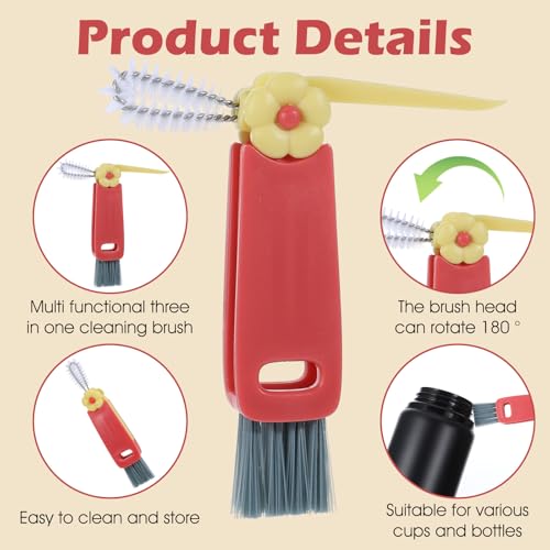 Lnngub 3 Stück Becherdeckel-Reinigungsbürste, 3-IN-1 Cup Lid Cleaning Brush Multifunktionale Fugenreinigungsbürste für Becherdeckel Tragbare Kleine Tassendeckelbürste (Rot, Blau, Grün)