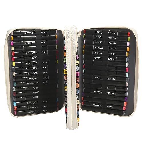 Image of Marker Pen Organizer Case 68 Slots Large Capacity with Handy Wrap Portable Multilayer Holder for Prismacolor Watercolor Pencils & Gel Pen Markers(Rose Black) | Portable Multilayer Holder for Watercolor Pencils & Gel Pen Markers for Artists, Sketching, Drawing