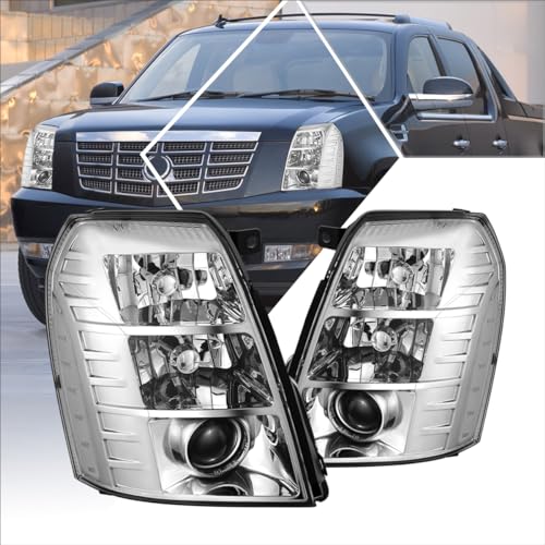2Pcs HID Projector Headlights Assembly Compatible with 07-14 Cadillac Escalade ESV EXT, Chrome Housing Clear Corner
