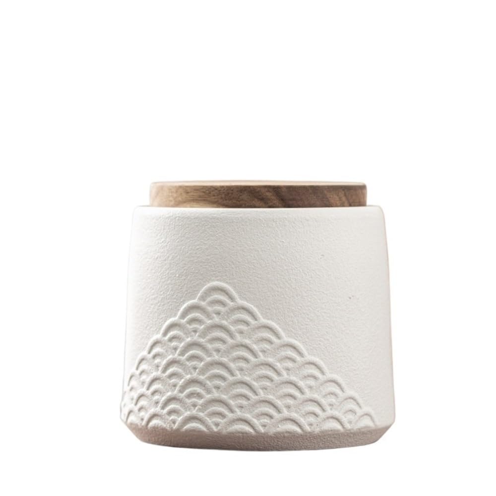 Bx9rE7tK3g Kitchen Storage Jar Ceramic Tea Canister With Wooden Lid Household Chinese Kitchen Sealed Storage Jar Ceramic Tea Canister(White)