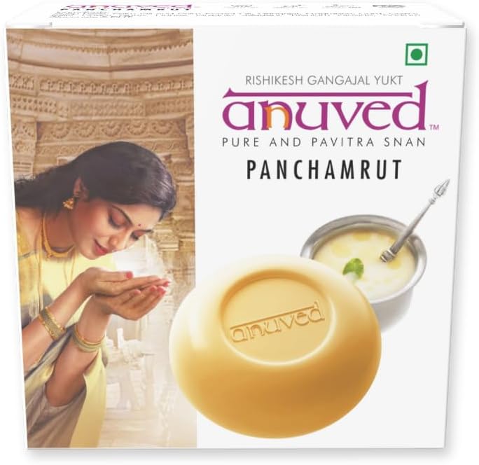 Anuved Panchamrut Soap | Pack Of 6 | 125g Each | Contains Pure Cow Milk, Curd, Ghee, Organic Jaggery & Honey | Enriched with Rishikesh Gangajal | Healing and Moisturizing Herbal Soap for Dry Skin
