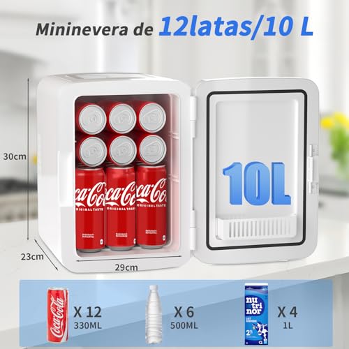 YASHE Mininevera de 10 litros/12 latas, nevera pequeña para dormitorio, enfriador y calentador termoeléctrico para cuidado de la piel, bebidas, oficina, dormitorio, coche, Whitede - imagen 2