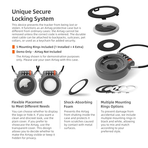 UP Security Metal AirTag Holder with Combination Lock, Compatible with Apple Tag, AirTag Lock Case for Luggage, Backpack, Suitcase, Air Tag Holder for Kids, Ski Gear, Car Tracking, GPS Tracker Case
